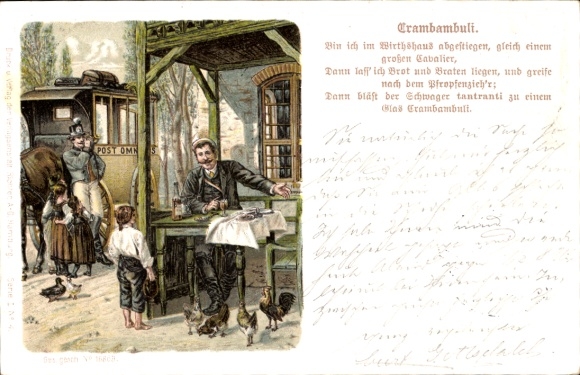Künstler Ak Crambambuli, Bin ich im Wirtshaus abgestiegen, Postkutsche