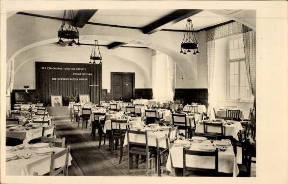 Postcard Lengenfeld unterm Stein Eichsfeld Thuringia, dining room, FDGB recreation home Bischofstein, unko