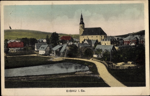 Ak Eibau Kottmar in der Oberlausitz, Teilansicht, Kirche