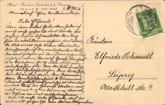 Postcard Gabelbach Ilmenau in Thuringia, Hotel Kurhaus