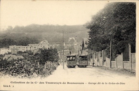 Ak Bonsecours Seine Maritime, Straßenbahnen, Garage dit de la Grace-de-Dieu