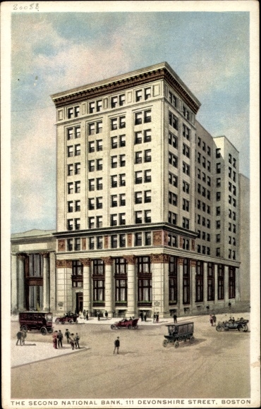 Postcard Boston Massachusetts USA, The Second National Bank, 111 Devonshire Street