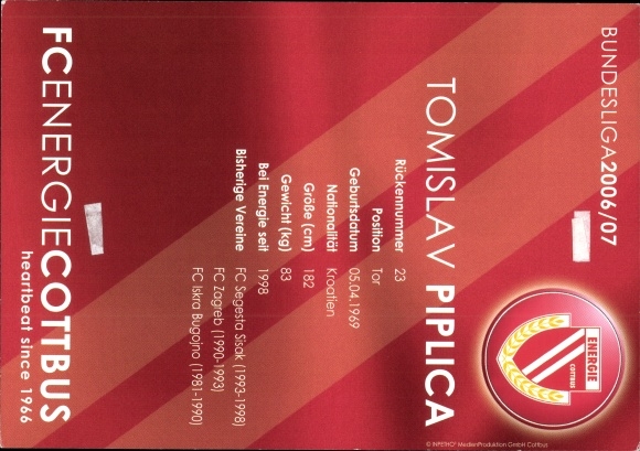 Collective picture football player Tomislav Piplica, Energie Cottbus, autograph, Bundesliga