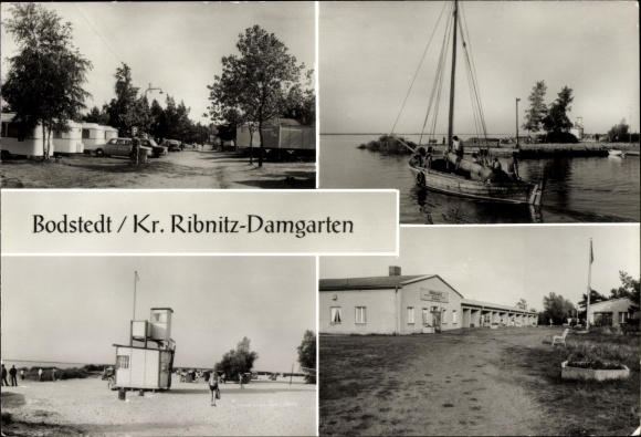 Postcard Bodstedt Fuhlendorf Vorpommern, campsite on the beach, harbor, children&#39;s camps