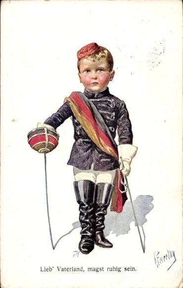 Artist Postcard Dear Fatherland, may you be calm, child with saber