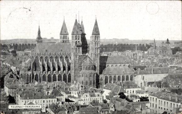 Postcard Tournai Wallonia Hainaut, panorama of cathedral, city view