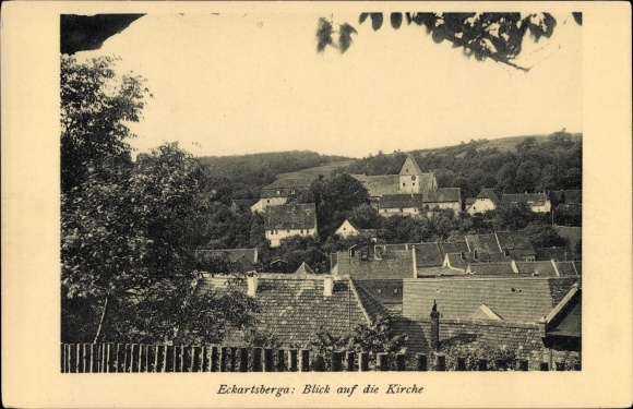 Ak Eckartsberga an der Finne im Burgenlandkreis, Blick über die Dächer der Stadt zur Kirche