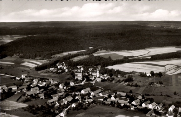 Postcard Obergessertshausen Aichen in Schwaben, aerial photograph