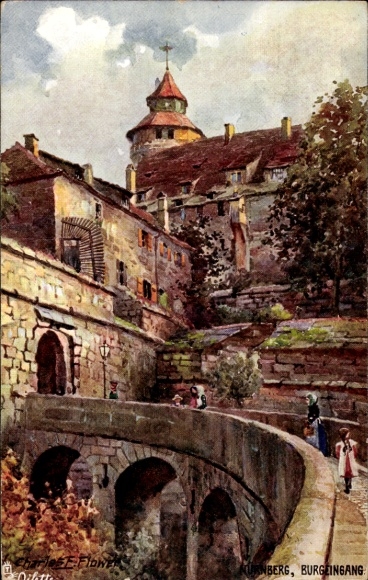 Artist Postcard Flower, Charles, Nuremberg in Bavaria, castle entrance