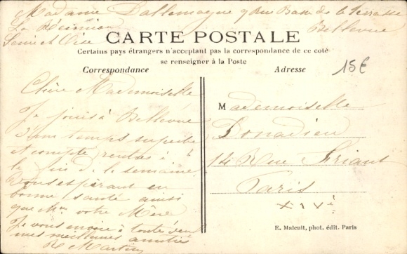 Postcard Bellevue Hauts de Seine, train station, pedestrians, trains, trees, historical view