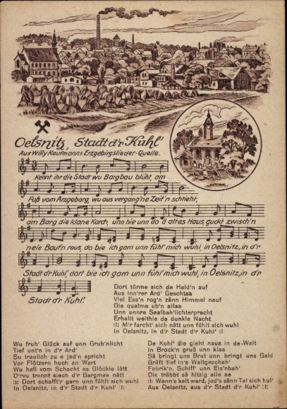 Lied Litho Oelsnitz Erzgebirge, Stadt d'r Kuhl' von Willy Kaufmann