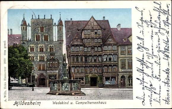 Golden Windows illuminated window Postcard Hildesheim, Wedekindhaus, Tempelherrenhaus