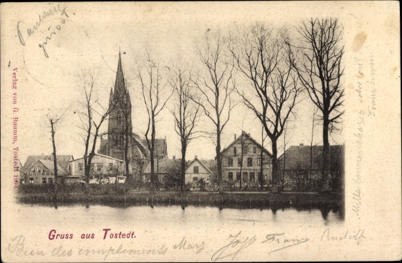 Postcard Tostedt in Lower Saxony, partial view, church