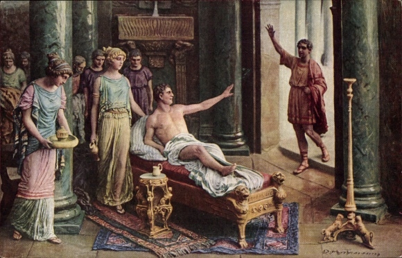 Artist Postcard Mastroianni, Domenico, Scene from Quo Vadis, Petronius, Vinicius