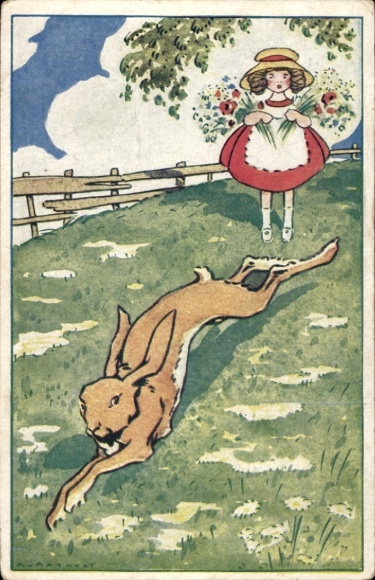 Künstler Ak Raynolt, Les amis de Bébé, Mädchen, Hase