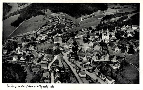 Postcard Padberg Marsberg in the Sauerland, aerial photograph