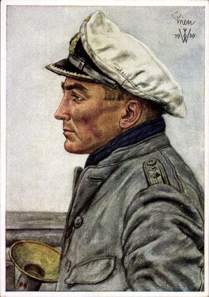 Artist Postcard Willrich, Wolfgang, Lieutenant Commander Günther Prien, Knight's Cross holder, VDA 1 5 2
