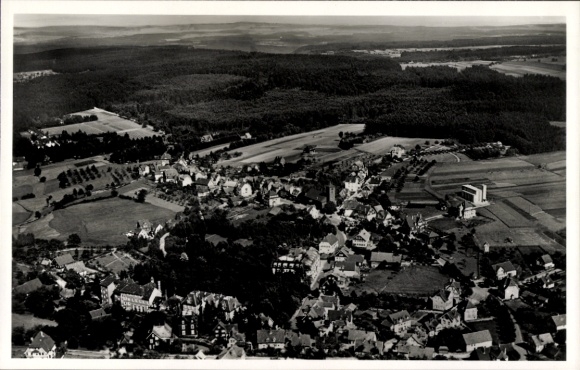 Postcard Schömberg in the Black Forest Württemberg, aerial view of rural surroundings, forest, fields