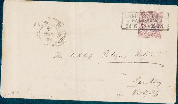 Michel nr 24 na okładce Hamburg Horn Hamburg PE 10; 12 czerwca 1874