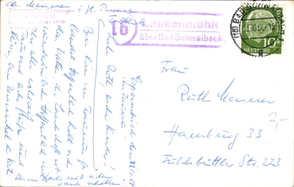 KP Landpoststempel 16 Laukenmühle przez Bad Schwalbach