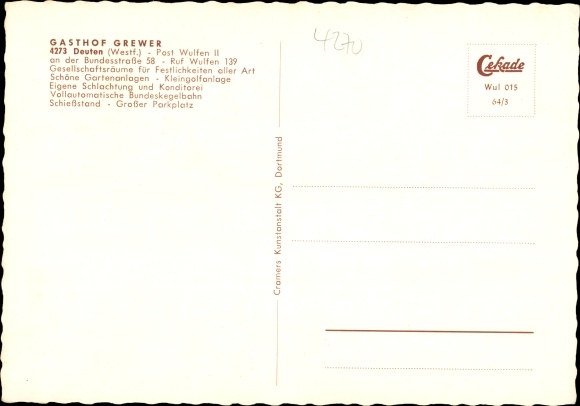 Postcard Deuten Dorsten in Westphalia, Gasthof Grewer, bowling alley, mini golf