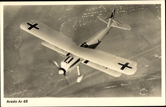 Postcard Deutsche Luftwaffe, Arado Ar 68 F single-seater fighter