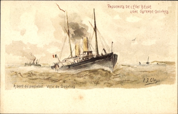 Ganzsachen Künstler Litho Belgien, Fährschiff Ville de Douvres, Linie Ostende Dover