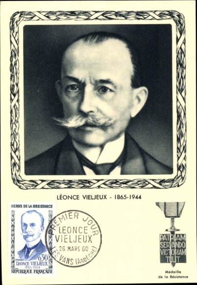 Maximum Postcard Leonce Vieljeux, Portrait, Medal of the Resistance