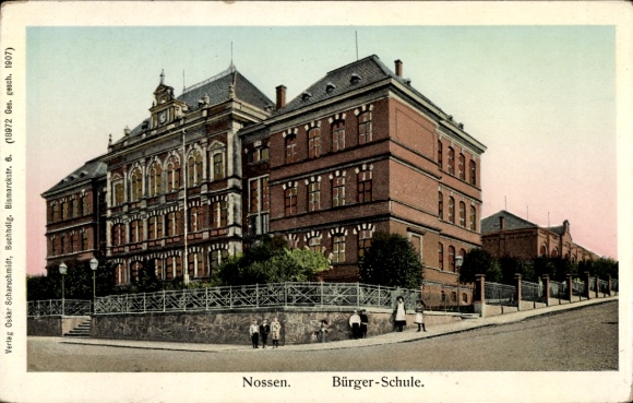 Golden Windows illuminated window Postcard Nossen in Saxony, Bürger-Schule
