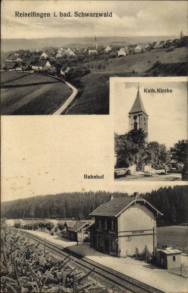 Ak Reiselfingen Schwarzwald, Katholische Kirche, Bahnhof, Gleisansicht