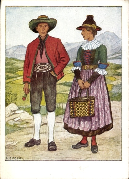 Artist Postcard Fossel, ME, East Mark folk costumes