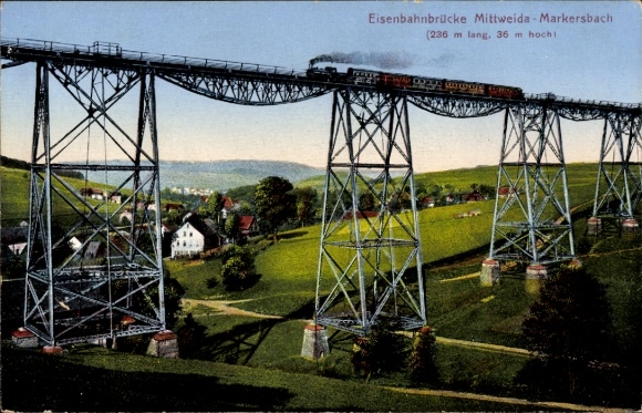 Postcard Markersbach in the Ore Mountains, railway bridge, railway