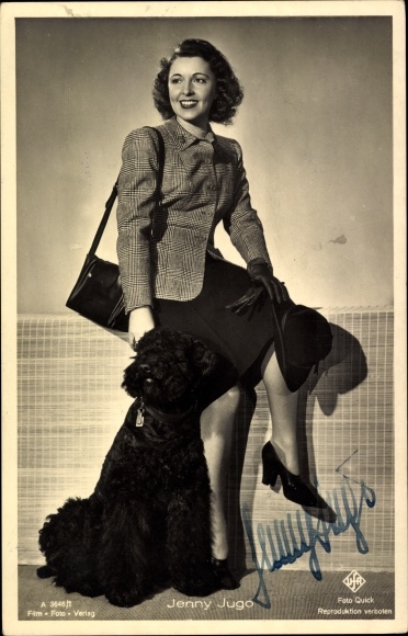 Postcard actress Jenny Jugo, dog, autograph