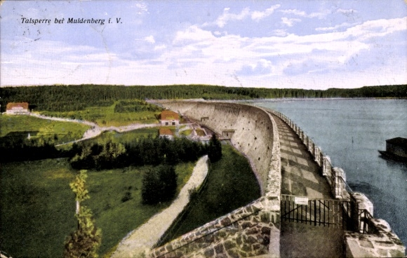 Postcard Muldenberg Grünbach in Vogtland Saxony, view of the dam