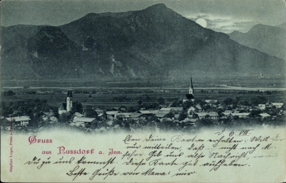 Moonlight Postcard Nußdorf am Inn Upper Bavaria, general view
