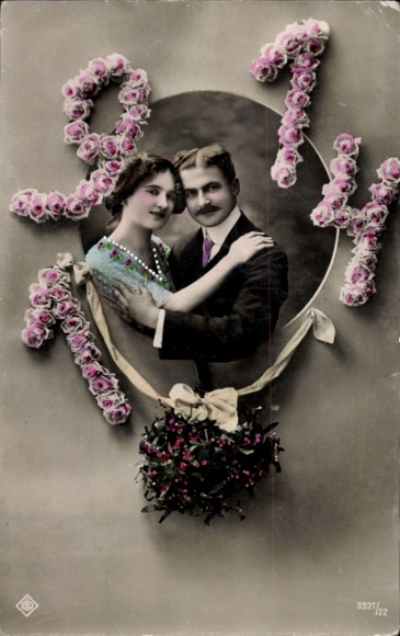 Ak Liebespaar, Blumen, Jahreszahl 1914