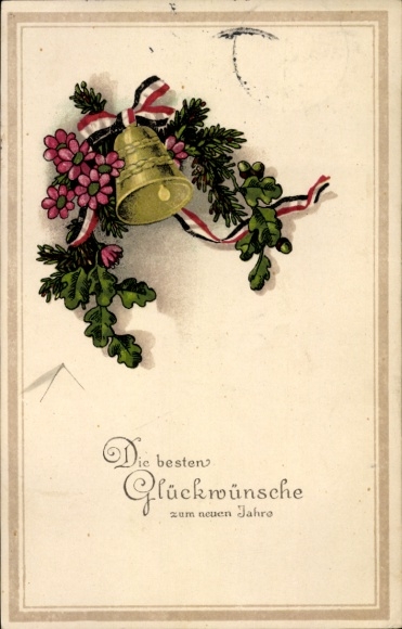 Ak Glückwunsch Neujahr, Glocke, Eichenlaub, Tannenzweige