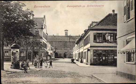PC Germersheim am Rhein, Ludwigsstraße, artillery barracks, advertising pillar