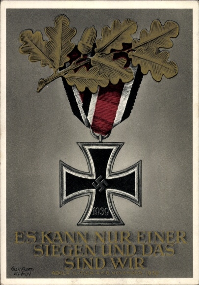 Postal stationery artist Postcard Klein, Only one can win and that is us, quote Adolf Hitler