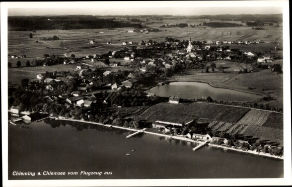 Postcard Chieming am Chiemsee Oberbayern, aerial photograph of the town