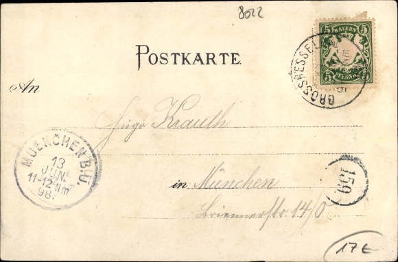 Chromo-Litho Grünwald in the district of Munich Upper Bavaria, greetings from the castle, castle restaurant