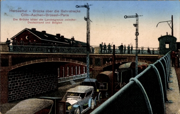 Postcard Herbesthal Lontzen Wallonia Liège, bridge over the railway line Cologne, Aachen, Brussels, Paris