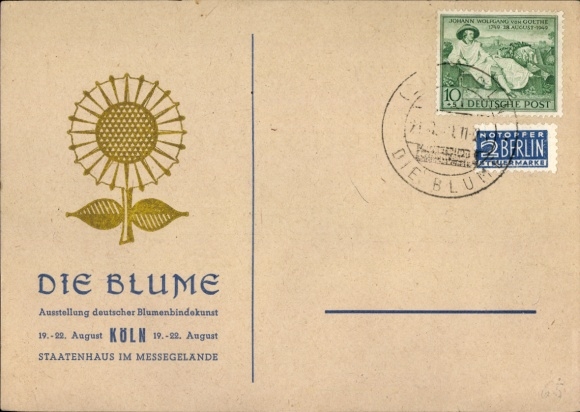 Postcard Cologne, The Flower, exhibition of German flower arranging art, Staatenhaus in the exhibition grounds