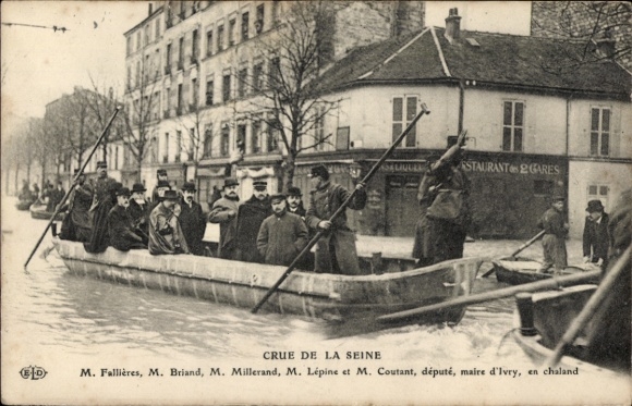PC Ivry Val-de-Marne, flood 1910, Fallieres, Briand, Millerand, Lepine, Coutant