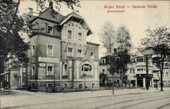Ak Dresden Nordost Weißer Hirsch, Bautzner Straße, Gemeindeamt