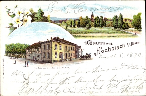 Chromo-Litho Hochstadt Maintal in Hesse, partial view, guest house for the new building