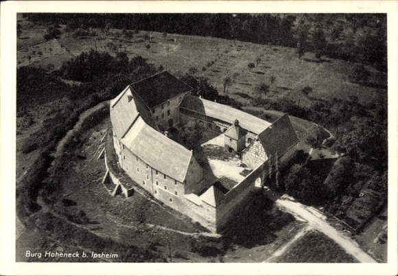 Postcard Ipsheim Middle Franconia, aerial photograph, Hoheneck Castle