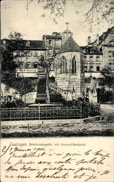 Ak Esslingen am Neckar, Brückenkapelle, Georgil-Denkmal, romantische Architektur