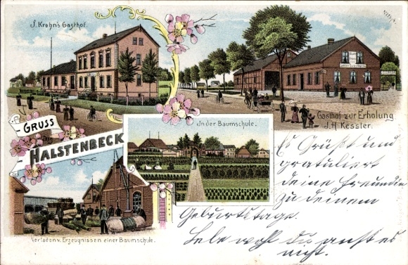 litho Halstenbek in Holstein, herberg J. Krohn, herberg JH Kessler voor ontspanning, boomkwekerij