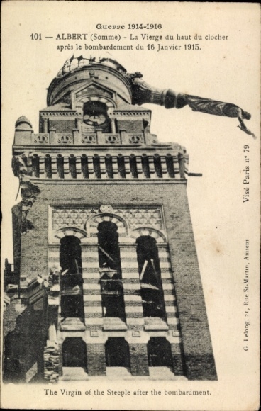 Ak Albert Somme, Die Jungfrau des Kirchturms nach dem Bombenangriff